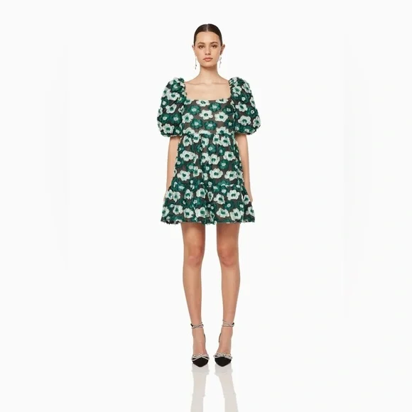 NWT ELLIATT Helene Mini Baby Doll Dress Green Size Small - Picture 2 of 7